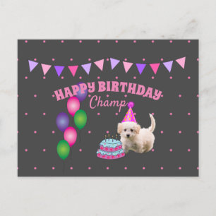 Carte Postale Joyeux Anniversaire chien mignon avec pois de gâte