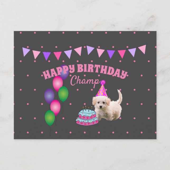 Carte Postale Joyeux Anniversaire chien mignon avec pois de gâte (Devant)