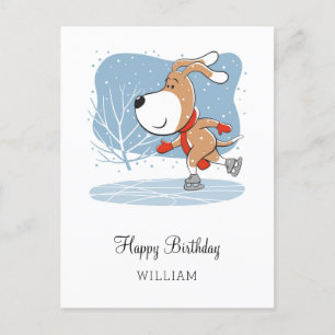 Carte Postale Joyeux anniversaire chien mignon chiot patinage am
