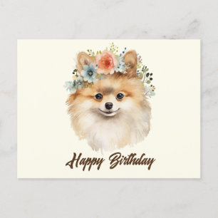 Carte Postale Joyeux Anniversaire Chien Pomeranian Mignon avec d