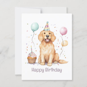 Carte Postale Joyeux Anniversaire Chien Retriever Dore
