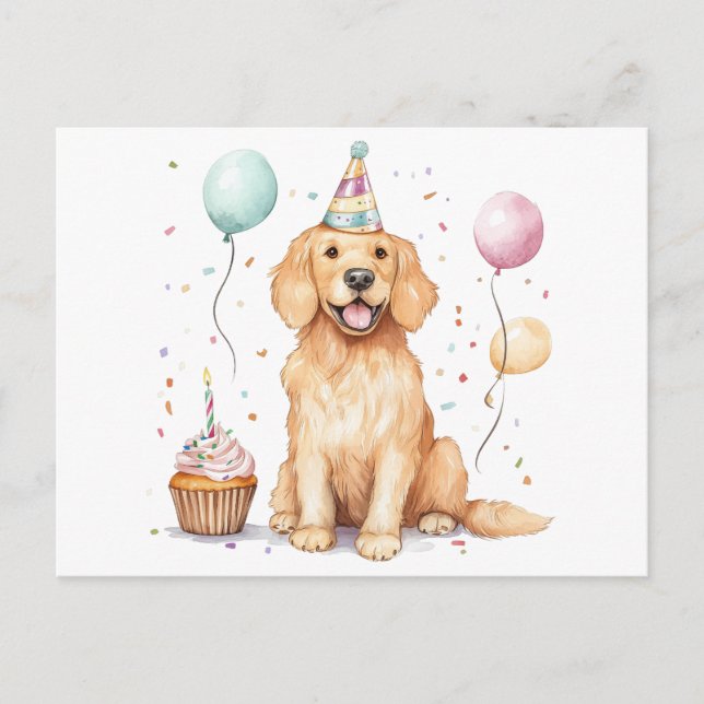 Carte Postale Joyeux Anniversaire Chien Retriever Doré (Devant)