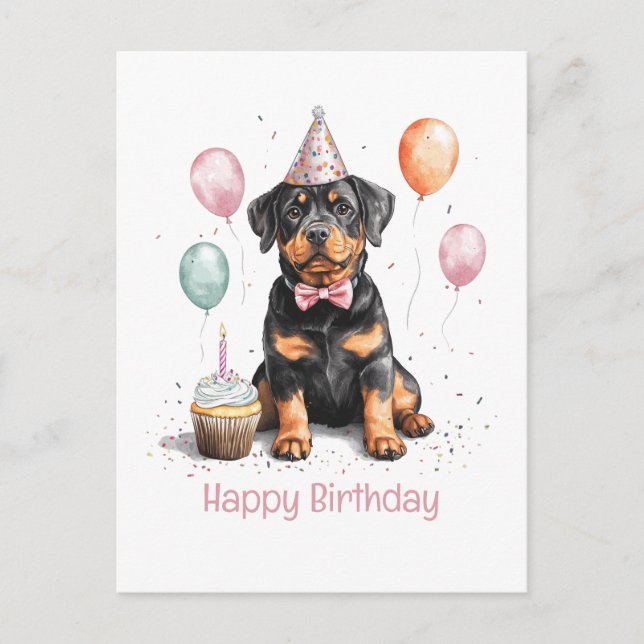 Carte Postale Joyeux Anniversaire Chien Rottweiler (Devant)