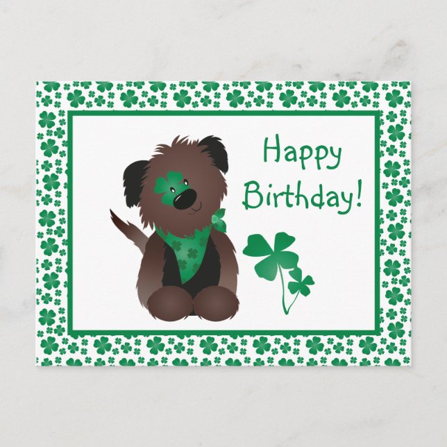 Carte Postale Joyeux Anniversaire Chien Shamrock Vert (Devant)