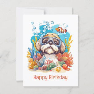 Carte Postale Joyeux Anniversaire Chien Shih Tzu Plongée en Apné
