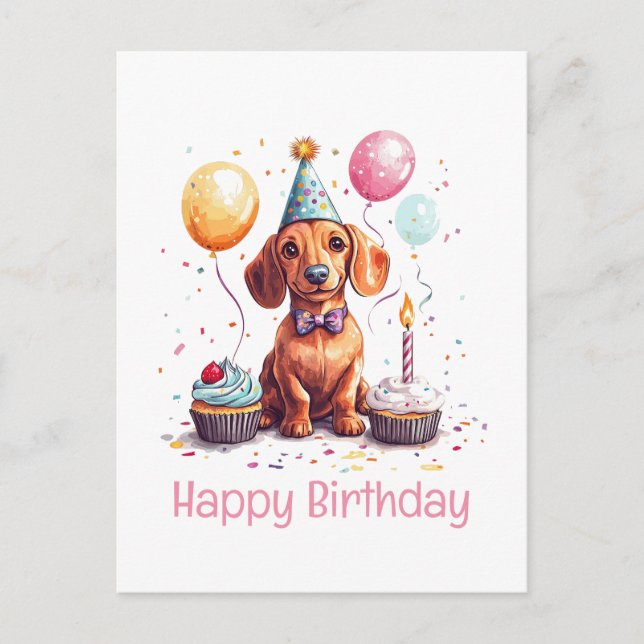 Carte Postale Joyeux Anniversaire Chien Teckel  (Devant)