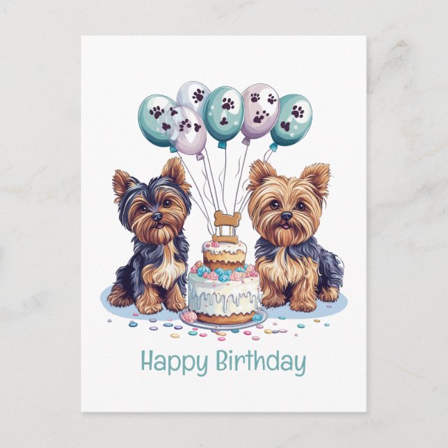 Carte Postale Joyeux Anniversaire Chien Yorkie (Devant)
