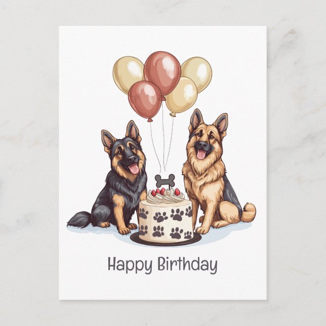 Carte Postale Joyeux Anniversaire Chiens Berger Allemand Gâteau  (Devant)