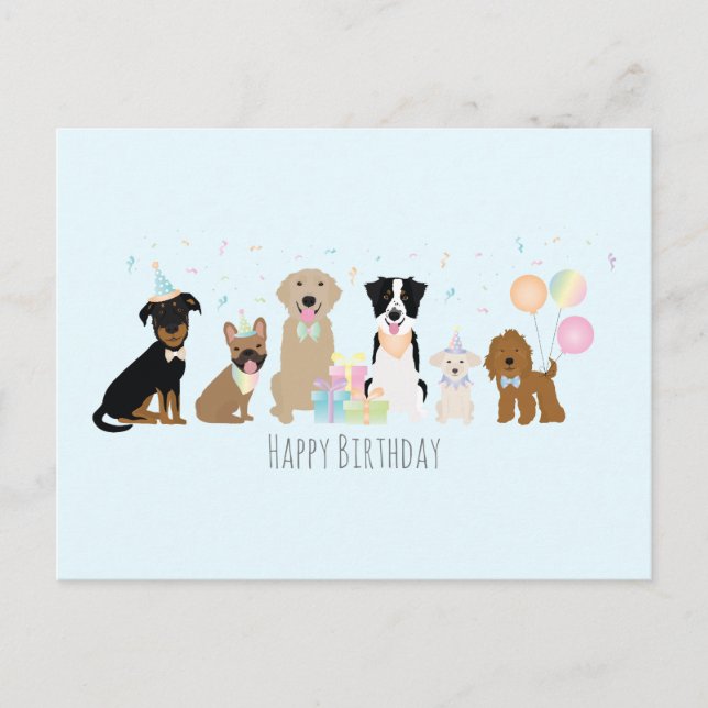Carte Postale Joyeux Anniversaire Chiens Bleus (Devant)