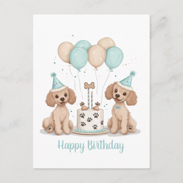 Carte Postale Joyeux Anniversaire Chiens Caniches Standards (Devant)