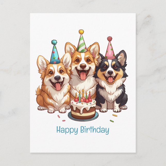 Carte Postale Joyeux Anniversaire Chiens Corgis (Devant)