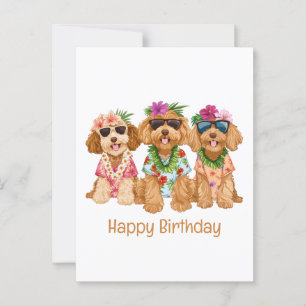 Carte Postale Joyeux Anniversaire Chiens Goldendoodle Hawaïens