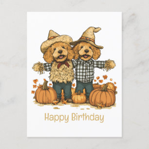 Carte Postale Joyeux Anniversaire Chiens Goldendoodle Récolte d'