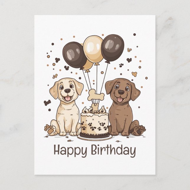 Carte Postale Joyeux Anniversaire Chiens Labrador Retriever (Devant)