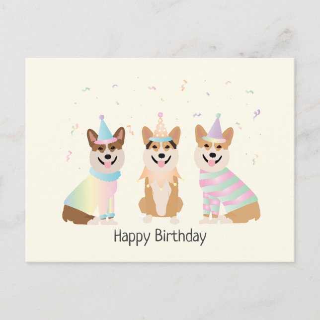 Carte Postale Joyeux Anniversaire Chiens Pembroke Welsh Corgi (Devant)