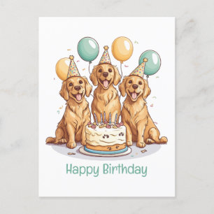 Carte Postale Joyeux Anniversaire Chiens Retriever D'or