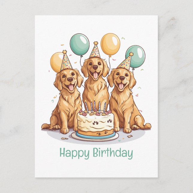 Carte Postale Joyeux Anniversaire Chiens Retriever D'or (Devant)