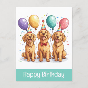 Carte Postale Joyeux Anniversaire Chiens Retriever doré