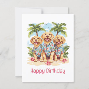 Carte Postale Joyeux Anniversaire Chiens Retriever Golden Hawaïe