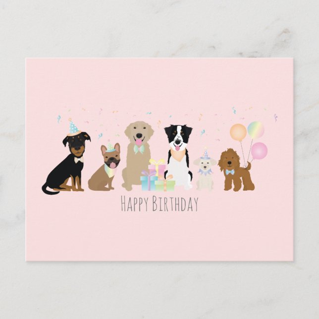 Carte Postale Joyeux Anniversaire Chiens Rose (Devant)