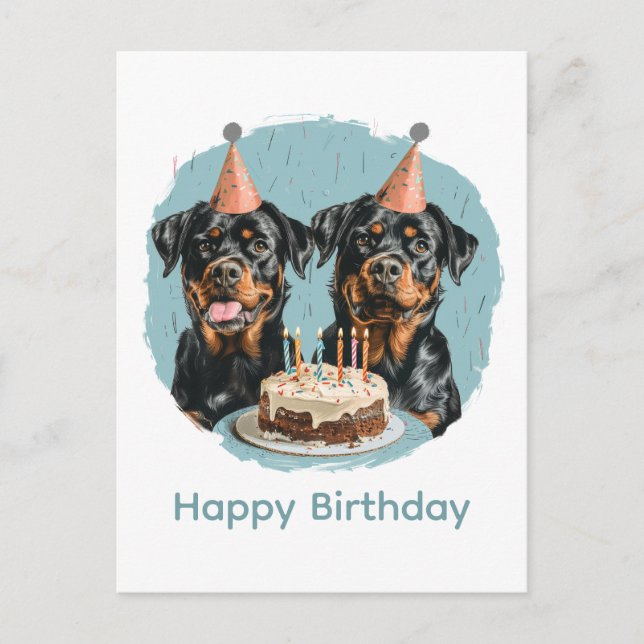 Carte Postale Joyeux Anniversaire Chiens Rottweiler (Devant)