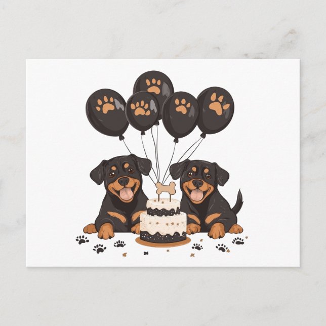 Carte Postale Joyeux Anniversaire Chiens Rottweiler (Devant)