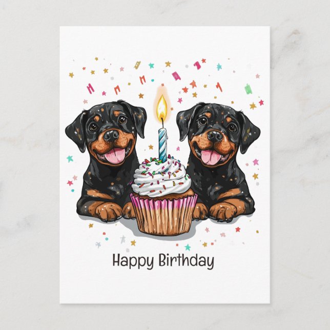 Carte Postale Joyeux Anniversaire Chiens Rottweiler (Devant)