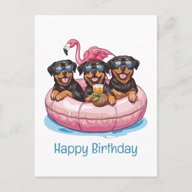 Carte Postale Joyeux Anniversaire Chiens Rottweiler Tube de Pisc (Devant)