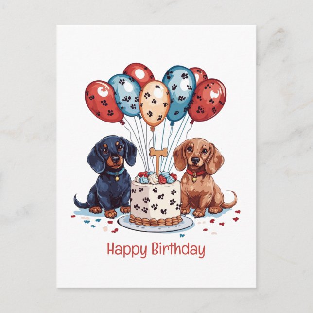 Carte Postale Joyeux Anniversaire Chiens Teckel (Devant)