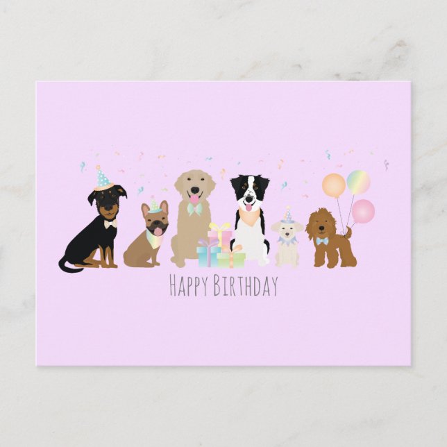 Carte Postale Joyeux Anniversaire Chiens Violets (Devant)