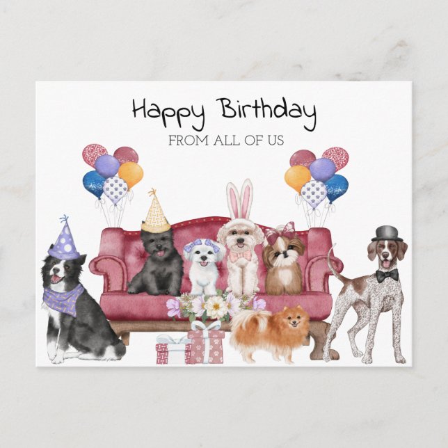 Carte Postale Joyeux Anniversaire Chiots Mignons  (Devant)