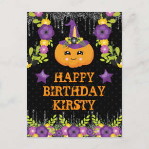 Carte Postale Joyeux anniversaire Citrouille Floral Halloween Mi