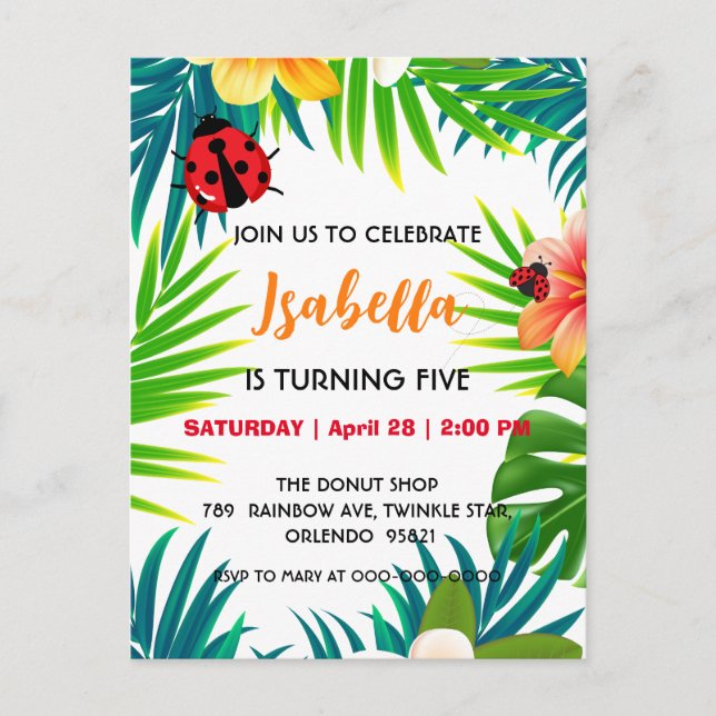 Carte Postale Joyeux anniversaire coccinelle à pois rouges en ét (Devant)