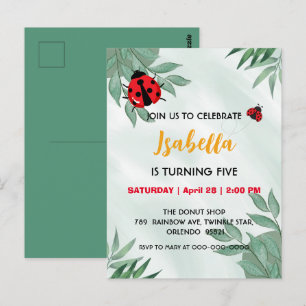 Carte Postale Joyeux anniversaire coccinelle à pois rouges migno
