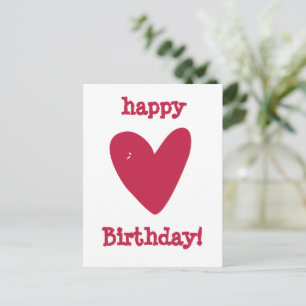Carte Postale Joyeux anniversaire ! Coeur rose framboise