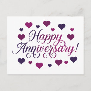 Carte Postale Joyeux Anniversaire Cœurs Violets Romantique Éléga