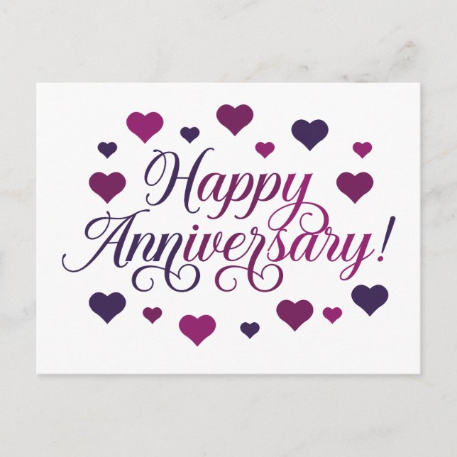 Carte Postale Joyeux Anniversaire Cœurs Violets Romantique Éléga (Devant)