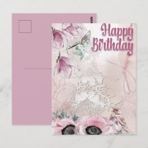 Carte Postale Joyeux Anniversaire Colibri Lavande