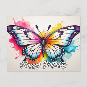 Carte Postale Joyeux Anniversaire coloré Beau Papillon