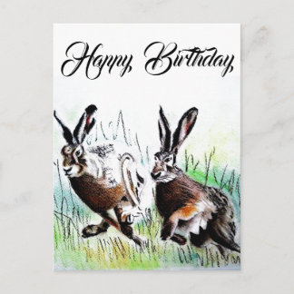 Carte Postale Joyeux Anniversaire con le lepri