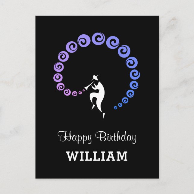 Carte Postale Joyeux Anniversaire Cool Jazz Musicien Blue Lilac (Devant)