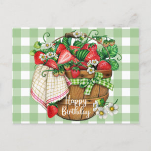 Carte Postale Joyeux Anniversaire Corbeille de Fruits aux Fraise