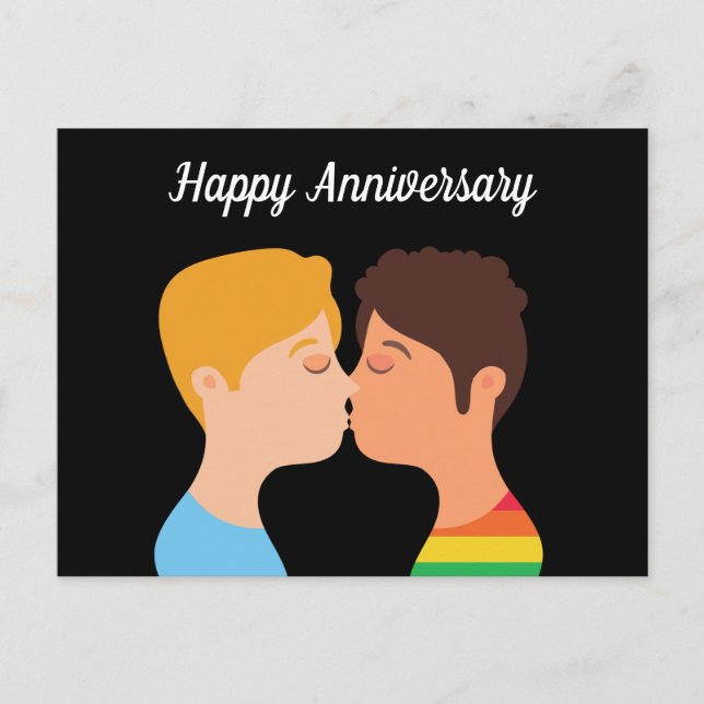 Carte Postale Joyeux Anniversaire Couple d'Hommes Gay Romantique (Devant)