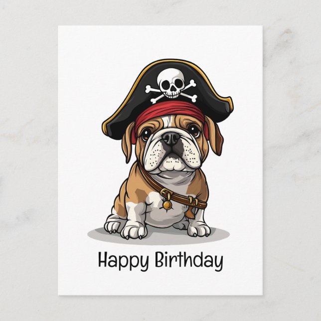Carte Postale Joyeux Anniversaire Crâne de Bouledogue Anglais Pi (Devant)