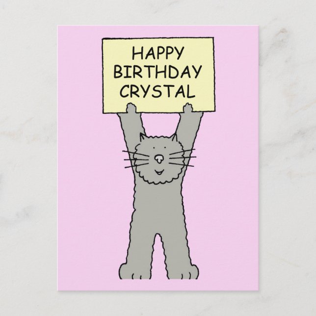 Carte Postale Joyeux Anniversaire Crystal Dessin Animé Chat (Devant)