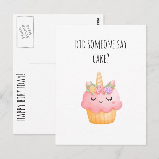 Carte Postale Joyeux Anniversaire Cupcake Mignonne Drôle (Devant / Derrière)