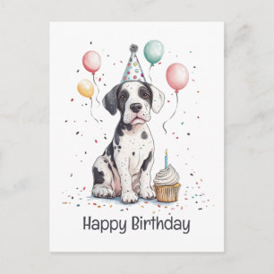 Carte Postale Joyeux Anniversaire Cupcake pour chiot Grand Danoi