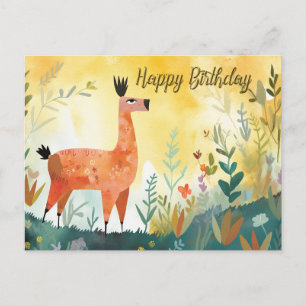 Carte Postale Joyeux Anniversaire Cute Alpaca et nature Abstrait