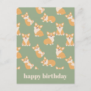 Carte Postale Joyeux anniversaire Cute Corgi Motif pour Amoureux