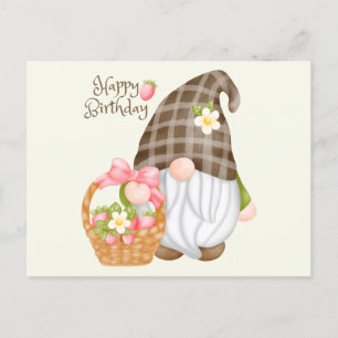Carte Postale Joyeux Anniversaire Cute Gnome avec panier de frai
